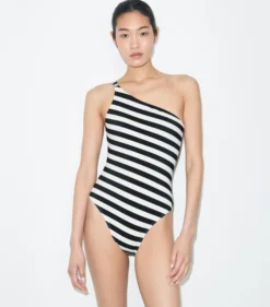 GESTREIFTER ONE-SHOULDER-BADEANZUG