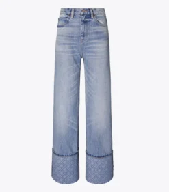 JEANS MIT KONTRASTIERENDEN BEINABSCHLÜSSEN UND GERADE GESCHNITTENEM BEIN