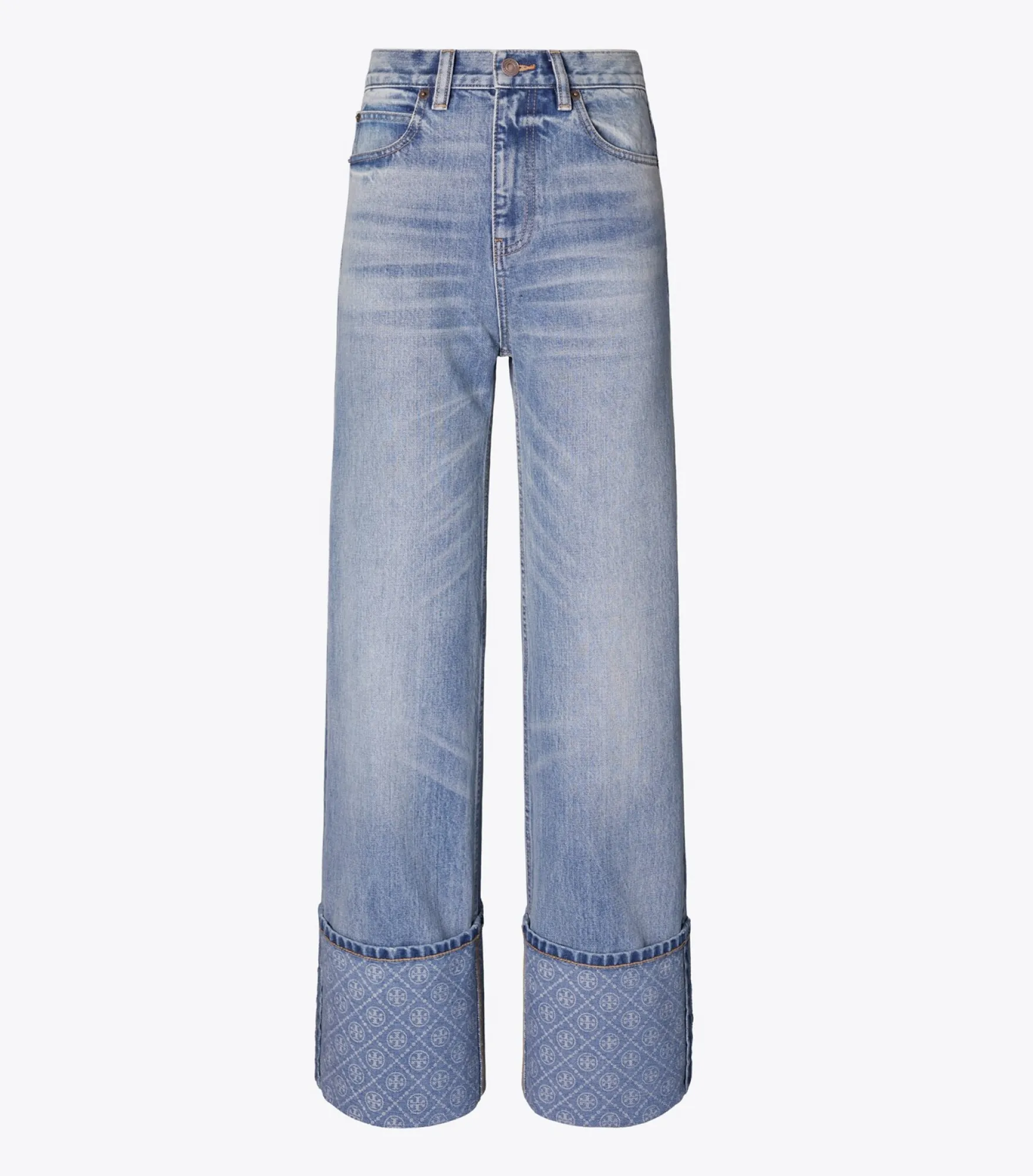 JEANS MIT KONTRASTIERENDEN BEINABSCHLÜSSEN UND GERADE GESCHNITTENEM BEIN