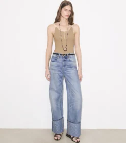 JEANS MIT KONTRASTIERENDEN BEINABSCHLÜSSEN UND GERADE GESCHNITTENEM BEIN