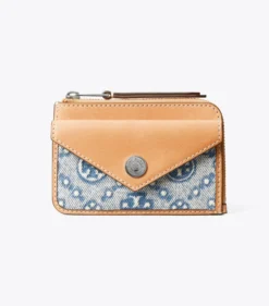 KARTENETUI AUS DENIM MIT T-MONOGRAMM UND REISSVERSCHLUSS
