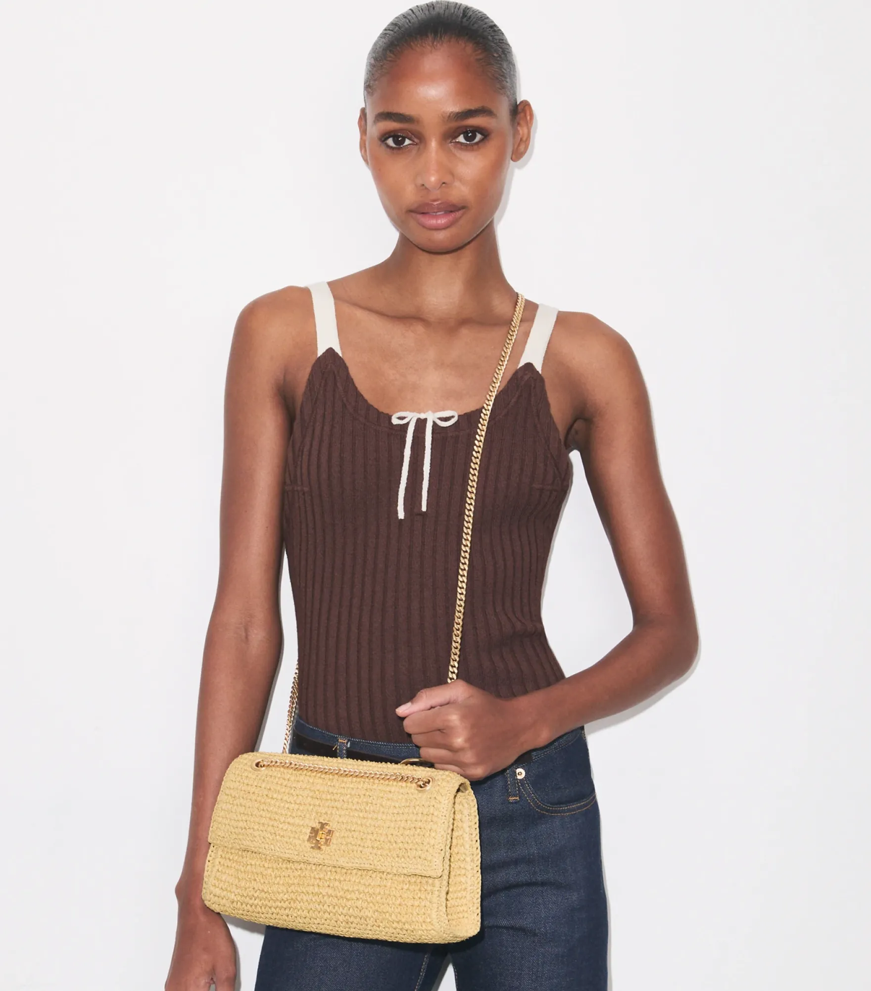 KIRA TURNLOCK WOVEN SHOULDER BAG