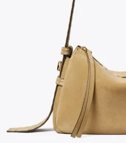 KLEINE ROMY SCHULTERTASCHE AUS WILDLEDER MIT HEFTNAHT
