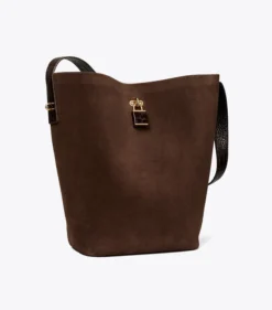 SCHMALE LOCK BUCKET BAG AUS WILDLEDER
