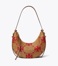 T MONOGRAM ROMY WOVEN HALF MOON BAG