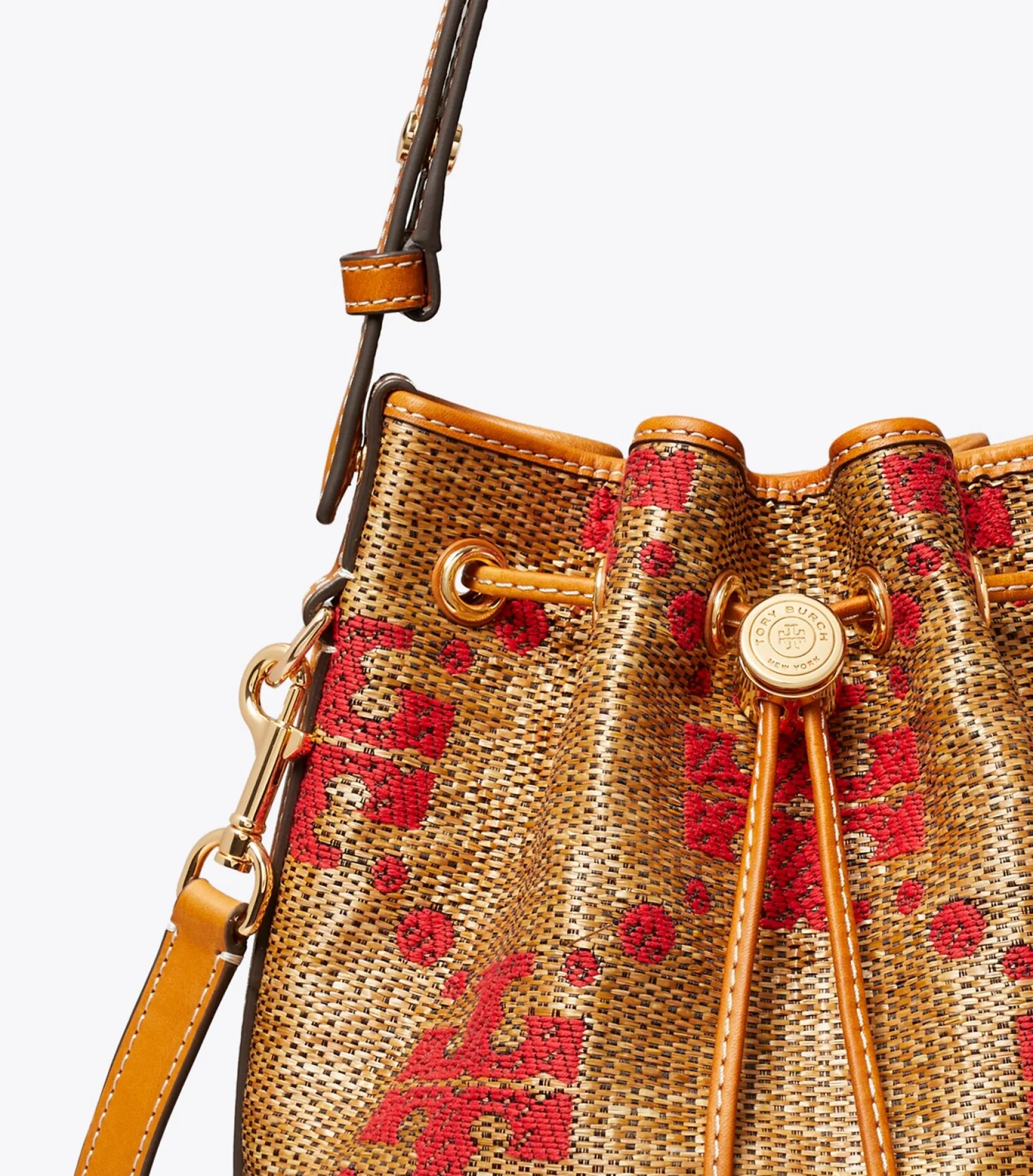 T MONOGRAM WOVEN BUCKET BAG