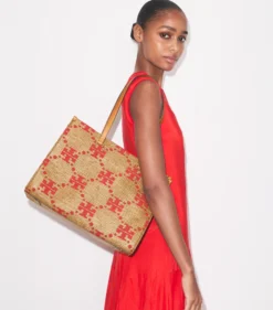 T MONOGRAM WOVEN TOTE